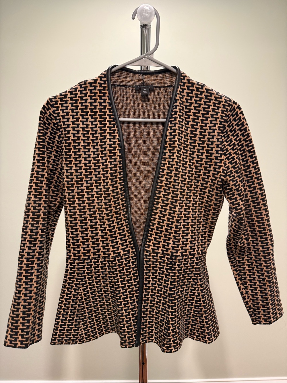 Ann Taylor Factory Geometric Sweater Jacket Faux Leather Trim XS